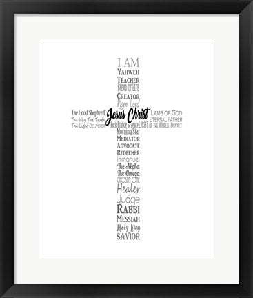 Framed Art Names of Jesus Cross Silhouette White Wall Decor 18x24 Artwork