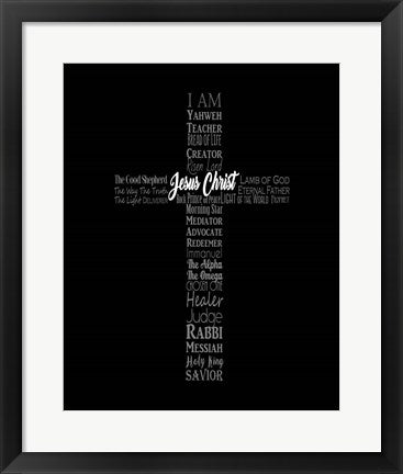 Framed Art Names of Jesus Cross Silhouette Black Wall Decor 18x24 Artwork