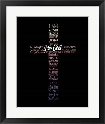 Framed Art Names of Jesus Cross Silhouette Pink Ombre Wall Decor 18x24 Artwork