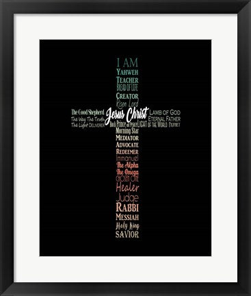 Framed Art Names of Jesus Cross Silhouette Green Ombre Wall Decor 18x24 Artwork