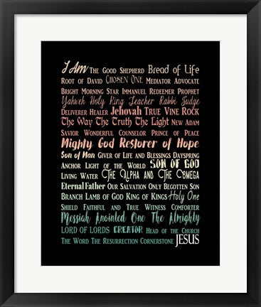 Framed Art Names of Jesus Rectangle Orange Ombre Text Wall Decor 18x24 Artwork