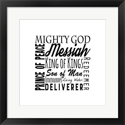 Framed Art Names of Jesus Square Black Text Wall Decor 18x24 Artwork