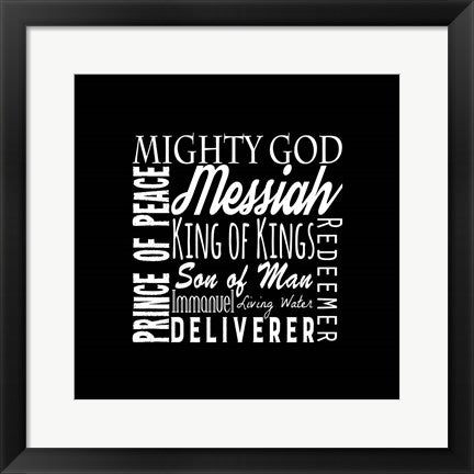 Framed Art Names of Jesus Square White Text Wall Decor 18x24 Artwork