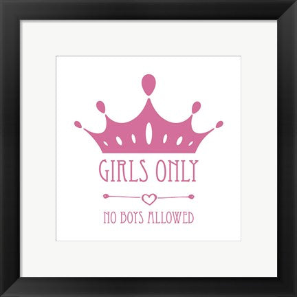 Framed Art Girls Only Crown Pink on White Wall Decor 18x24 Artwork