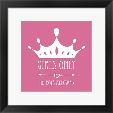 Framed Art Girls Only Crown White on Pink Wall Decor 18x24 Artwork