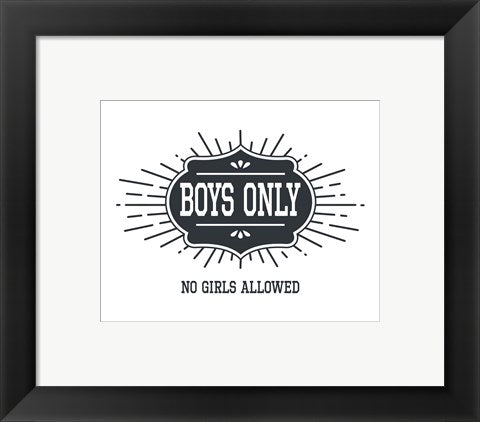Framed Art Boys Only Sunburst White Background Wall Decor18x24 Artwork