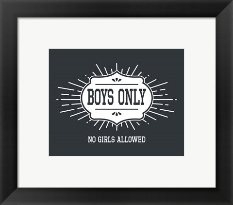 Framed Art Boys Only Sunburst Cool Gray Background Wall Decor18x24 Artwork