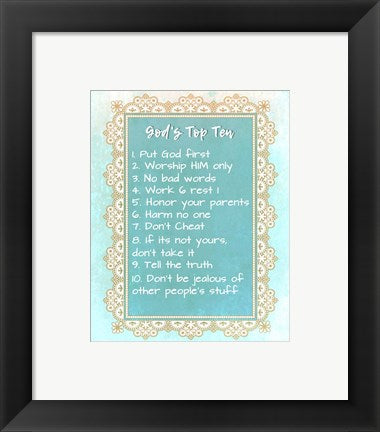 Framed Art God's Top Ten Blue and Gold Design Wall Decor 18x24 Artwork