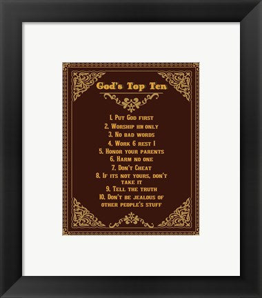 Framed Art God's Top Ten Brown and Gold Design Wall Decor 18x24 Artwork