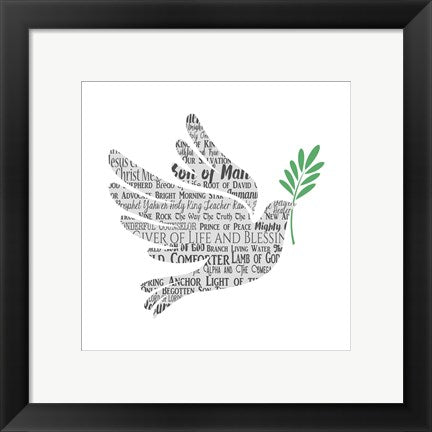 Framed Art Names of Jesus Dove Silhouette White Wall Decor 18x24 Artwork