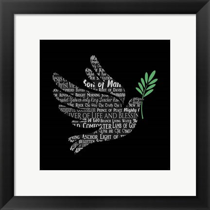 Framed Art Names of Jesus Dove Silhouette Black Wall Decor 18x24 Artwork