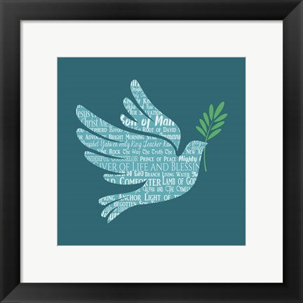 Framed Art Names of Jesus Dove Silhouette Blue Wall Decor 18x24 Artwork