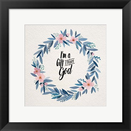 Framed Art I'm A Gift From God Pink Flower Wreath Wall Decor 18x24 Artwork