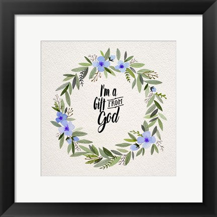 Framed Art I'm A Gift From God Blue Flower Wreath Wall Decor 18x24 Artwork