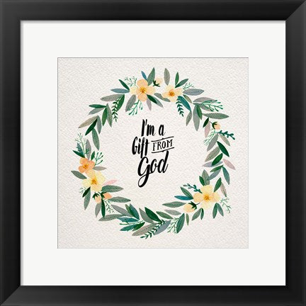 Framed Art I'm A Gift From God Yellow Flower Wreath Wall Decor 18x24 Artwork