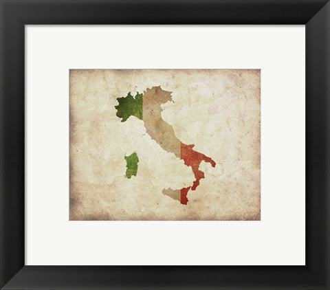 Framed Art Map with Flag Overlay Italy Wall Decor 18x24 Artwork