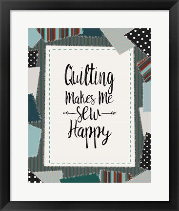 Framed Art Quilting Makes Me Sew Happy Green Wall Decor 18x24 Artwork