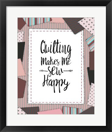 Framed Art Quilting Makes Me Sew Happy Pink Wall Decor 18x24 Artwork