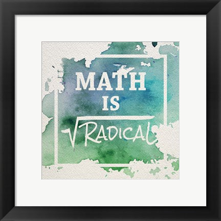 Framed Art Math Is Radical Watercolor Splash Green Wall Decor 18x24 Artwork