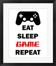 Framed Art Eat Sleep Game Repeat - White Wall Decor18x24 Artwork