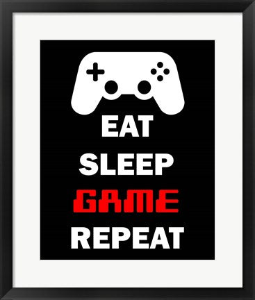 Framed Art Eat Sleep Game Repeat - Black Wall Decor18x24 Artwork