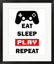 Framed Art Eat Sleep Game Repeat - White and Red Wall Decor18x24 Artwork