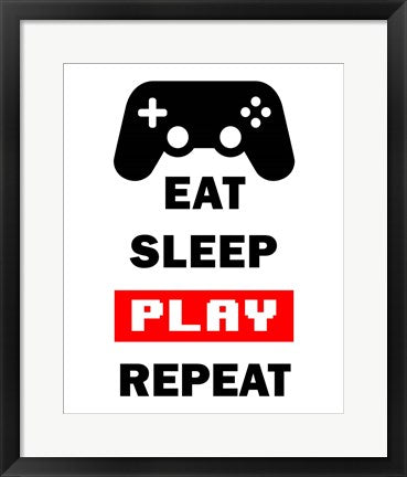 Framed Art Eat Sleep Game Repeat - White and Red Wall Decor18x24 Artwork