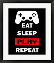 Framed Art Eat Sleep Game Repeat - Black and Red Wall Decor18x24 Artwork
