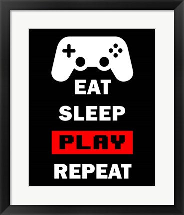 Framed Art Eat Sleep Game Repeat - Black and Red Wall Decor18x24 Artwork