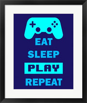 Framed Art Eat Sleep Game Repeat - Blue Wall Decor18x24 Artwork