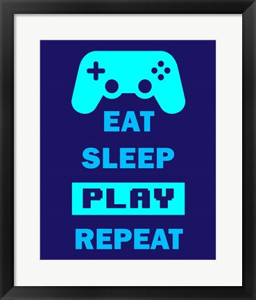 Framed Art Eat Sleep Game Repeat - Blue Wall Decor18x24 Artwork