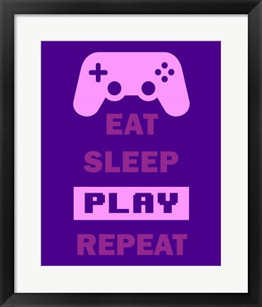 Framed Art Eat Sleep Game Repeat - Purple Wall Decor18x24 Artwork