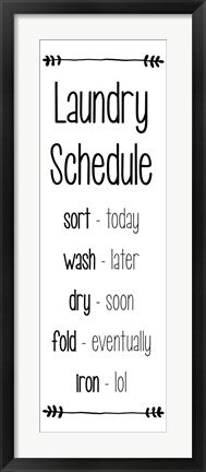 Framed Art Laundry Schedule - White Wall Decor 18x24 Artwork