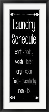 Framed Art Laundry Schedule - Black Wall Decor 18x24 Artwork