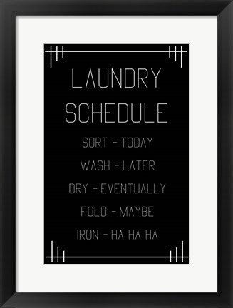 Framed Art Laundry Schedule - Black Geometric Wall Decor 18x24 Artwork