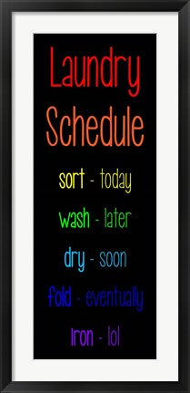 Framed Art Laundry Schedule - Rainbow Wall Decor 18x24 Artwork
