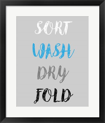 Framed Art Sort Wash Dry Fold - Gray and Blue Wall Decor 18x24 Artwork