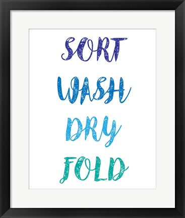 Framed Art Sort Wash Dry Fold - White and Blue Wall Decor 18x24 Artwork