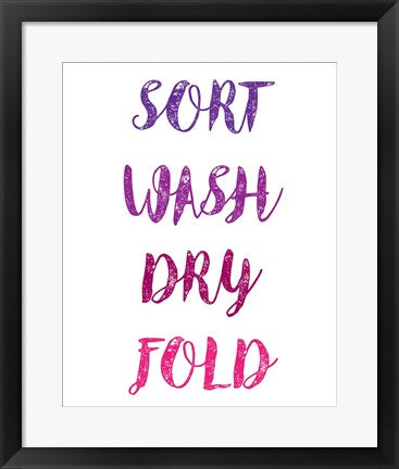 Framed Art Sort Wash Dry Fold - White and Purple Wall Decor 18x24 Artwork