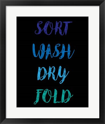 Framed Art Sort Wash Dry Fold - Black and Blue Wall Decor 18x24 Artwork