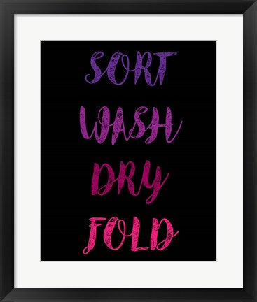 Framed Art Sort Wash Dry Fold - Black and Purple Wall Decor 18x24 Artwork