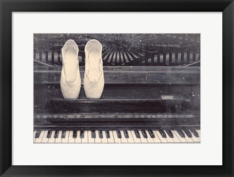 Framed Art Ballet Shoes And Piano Old Photo Style Dust and Scratches Wall Decor18x24 Artwork