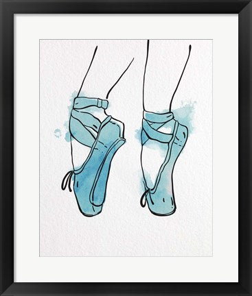 Framed Art Ballet Shoes En Pointe Blue Watercolor Part I Wall Decor18x24 Artwork