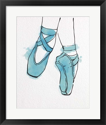 Framed Art Ballet Shoes En Pointe Blue Watercolor Part II Wall Decor18x24 Artwork