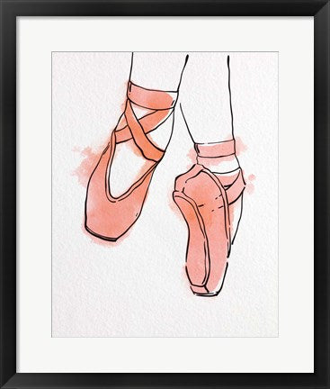 Framed Art Ballet Shoes En Pointe Orange Watercolor Part II Wall Decor18x24 Artwork
