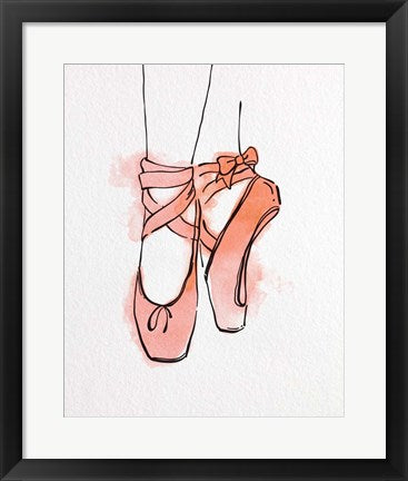 Framed Art Ballet Shoes En Pointe Orange Watercolor Part III Wall Decor18x24 Artwork