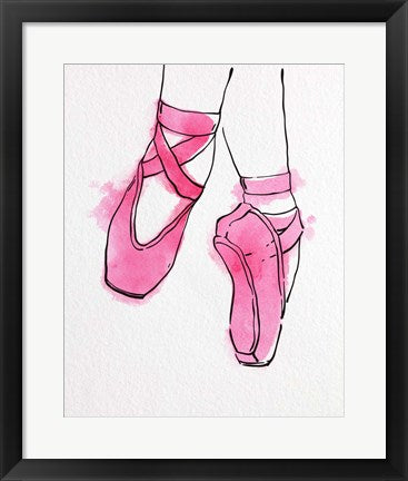 Framed Art Ballet Shoes En Pointe Pink Watercolor Part II Wall Decor18x24 Artwork