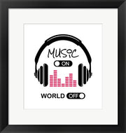Music On, World Off Headphones White Background by Color Me Happy