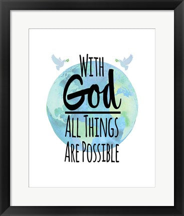Framed Art With God All Things Are Possible - Watercolor Earth White Wall Decor 18x24 Artwork