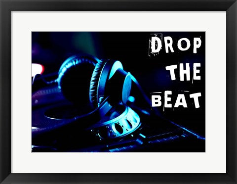 Framed Art Drop The Beat - Navy and Cyan Wall Decor18x24 Artwork